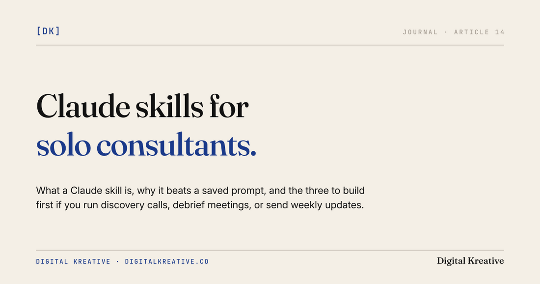 Claude skills for solo consultants: what they are, and the first three to build