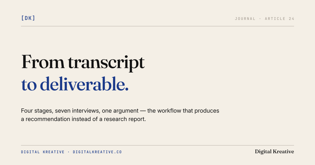 From transcript to deliverable: the AI-assisted research-report workflow