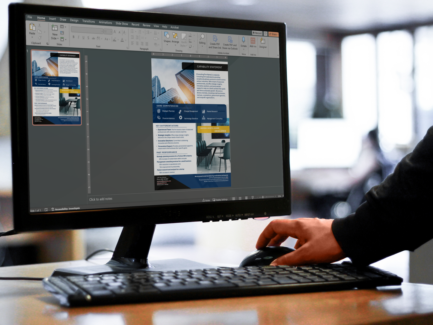 Professional Capability Statement Template - Blue & Gold PowerPoint